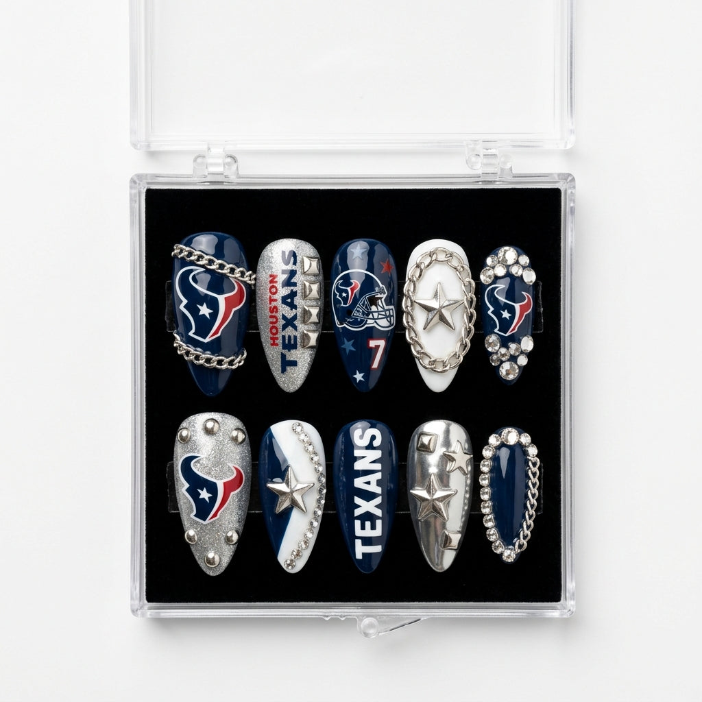 Houston Texans Handmade Press On Nails | Reusable 3D Nail Set