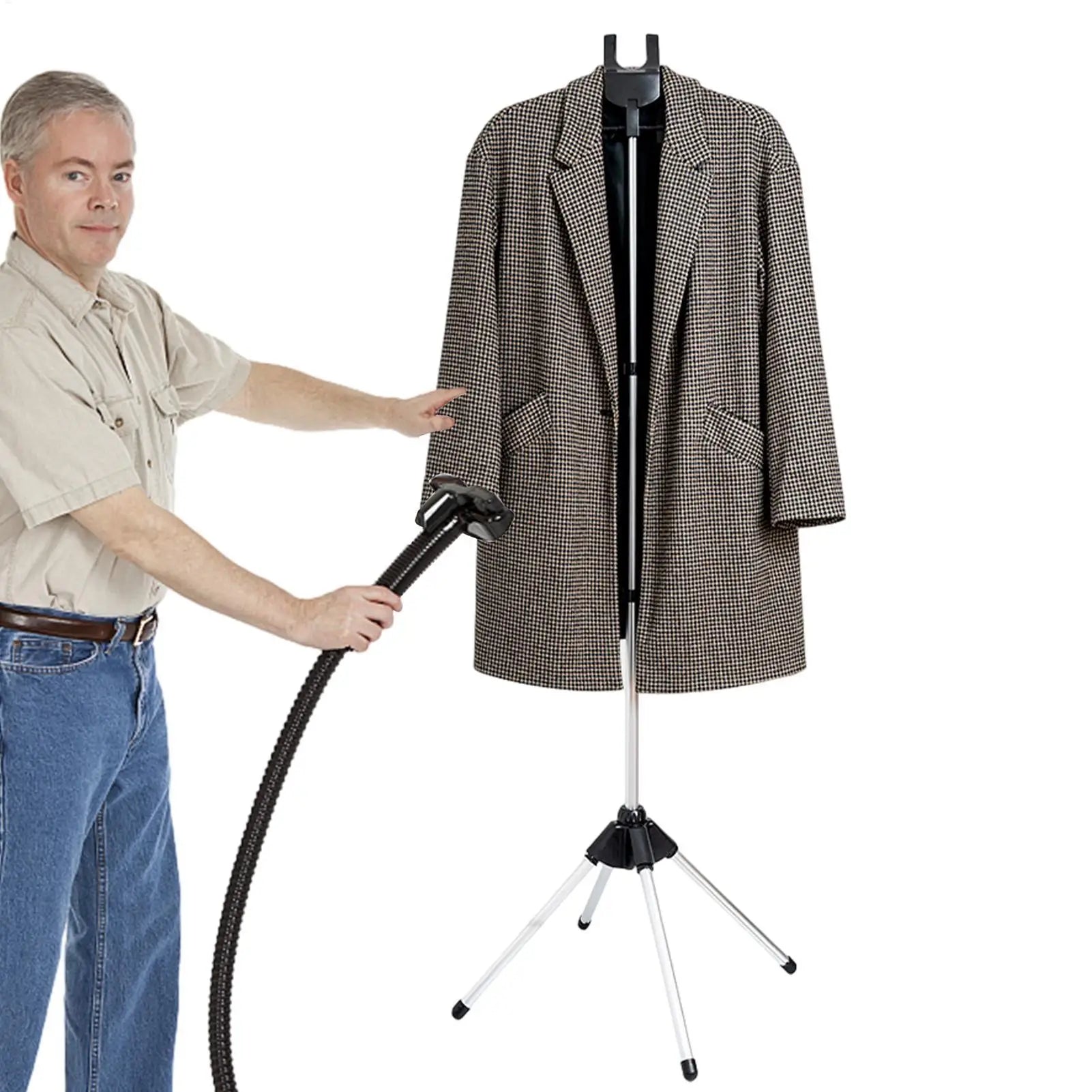 Handheld Garment Steamer with Floor Stand, Adjustable Folding Clothes Hanger for Home Hotel Tailor Shop Steaming